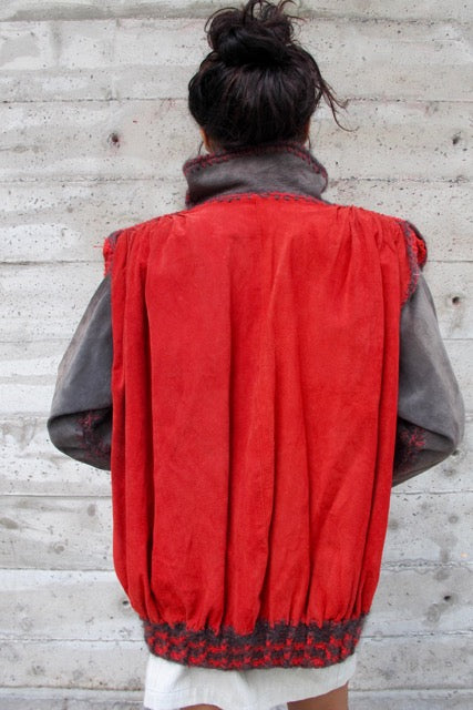 1980s Red and Grey Suede Bomber - SOLD