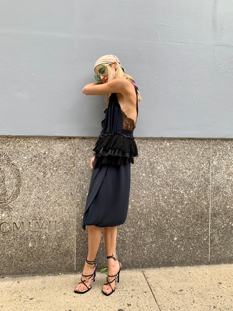 1990s-2000s Nina Ricci Black Silk Lace & Tulle Dress