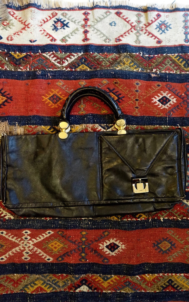 1970's Italian Long Black Leather Purse