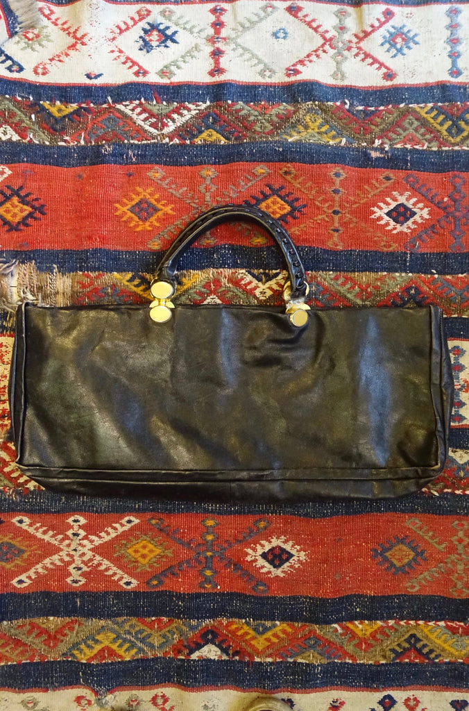 1970's Italian Long Black Leather Purse