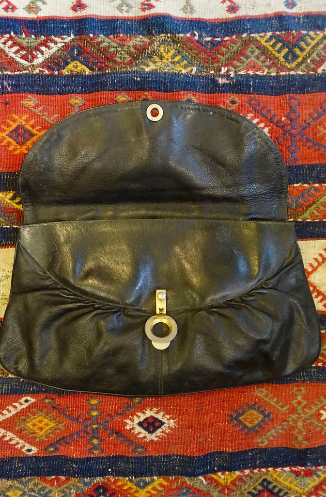 1960/1970's European Black Leather Clutch - SOLD