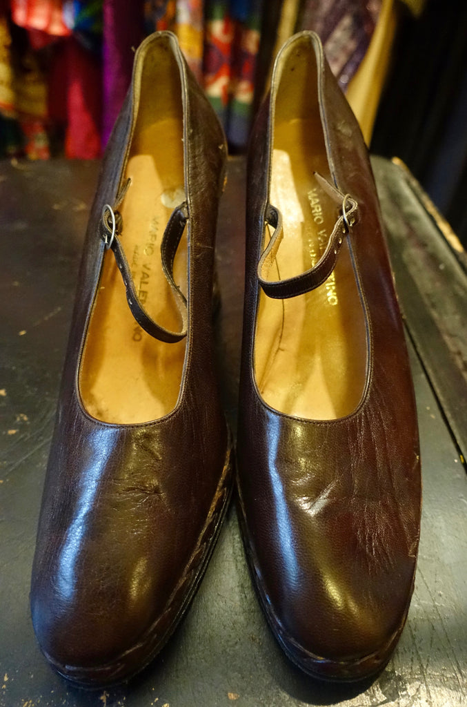 1970's Mario Valentino Brown Leather Braided Wedge Shoes - SOLD