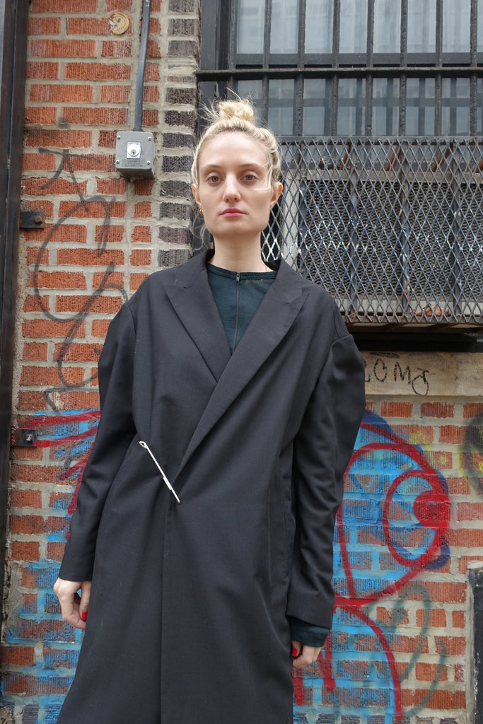 1980-90's Yohji Yamamoto Black Coat with Safety Pin Closure