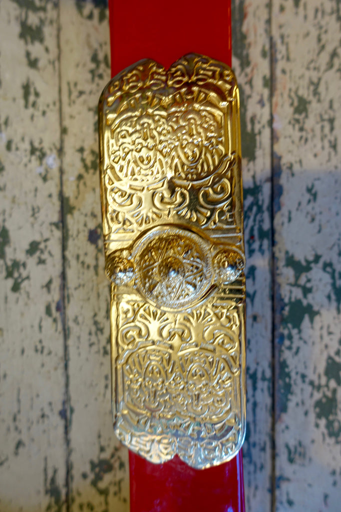 1960's Red Patent Leather Belt with Gold Stamped Buckle - SOLD