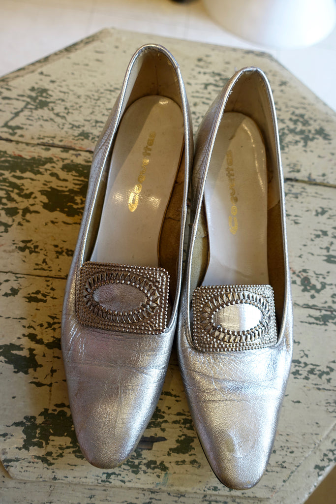 1960's Silver Lamé French Buckle Heels