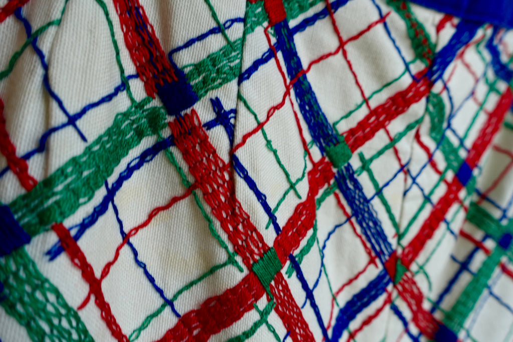 1960-70's Embroidered Checked Wide-Leg Pants SOLD
