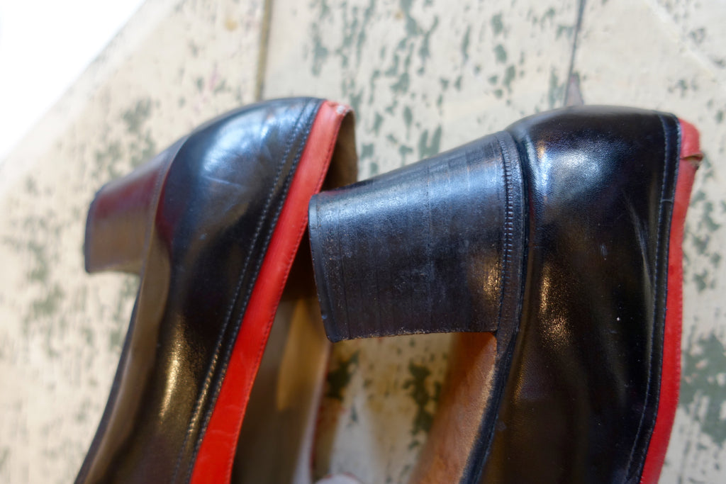 1970's Aigner Navy and Red Heeled Loafers - SOLD