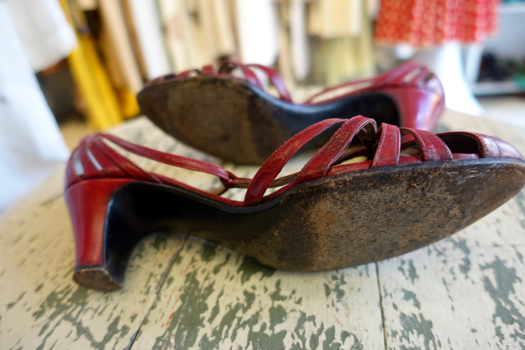 Early 1960's Red Leather T-Strap Heels - SOLD