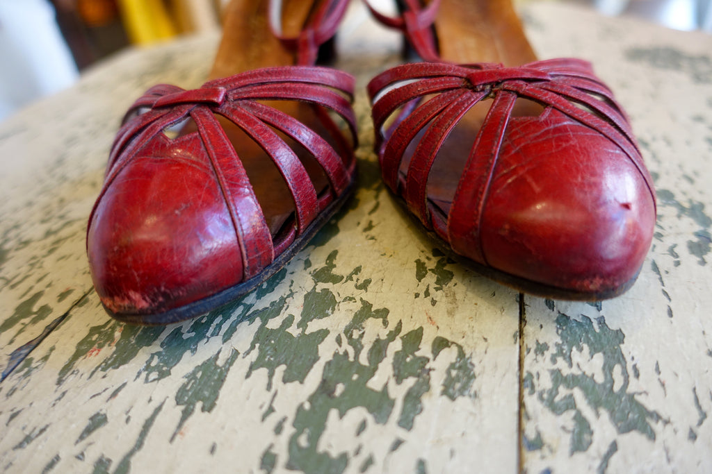 Early 1960's Red Leather T-Strap Heels - SOLD