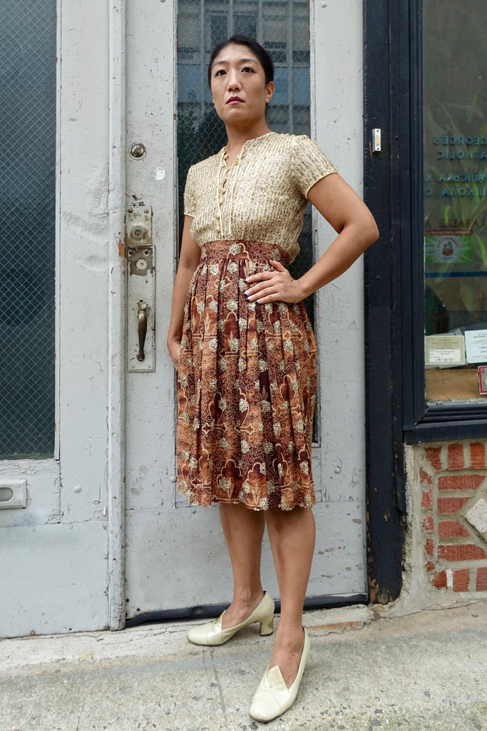1960's Beaded Chocolate Brown Dress - SOLD