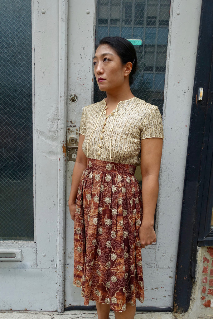 1960's Beaded Chocolate Brown Dress - SOLD