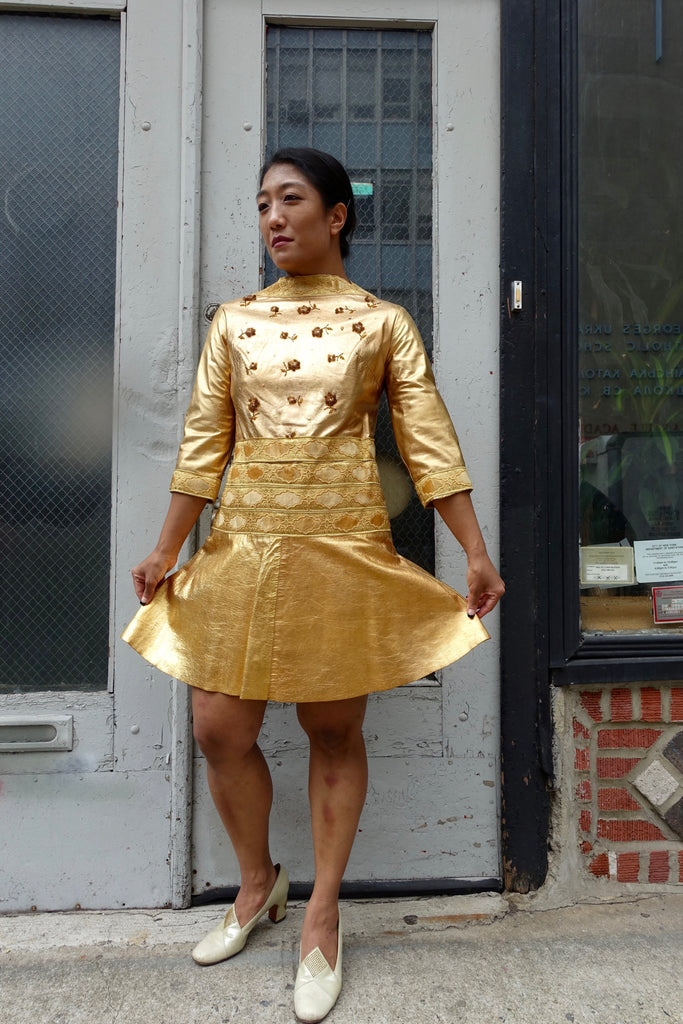 1960's Gold Leather Beaded Dress