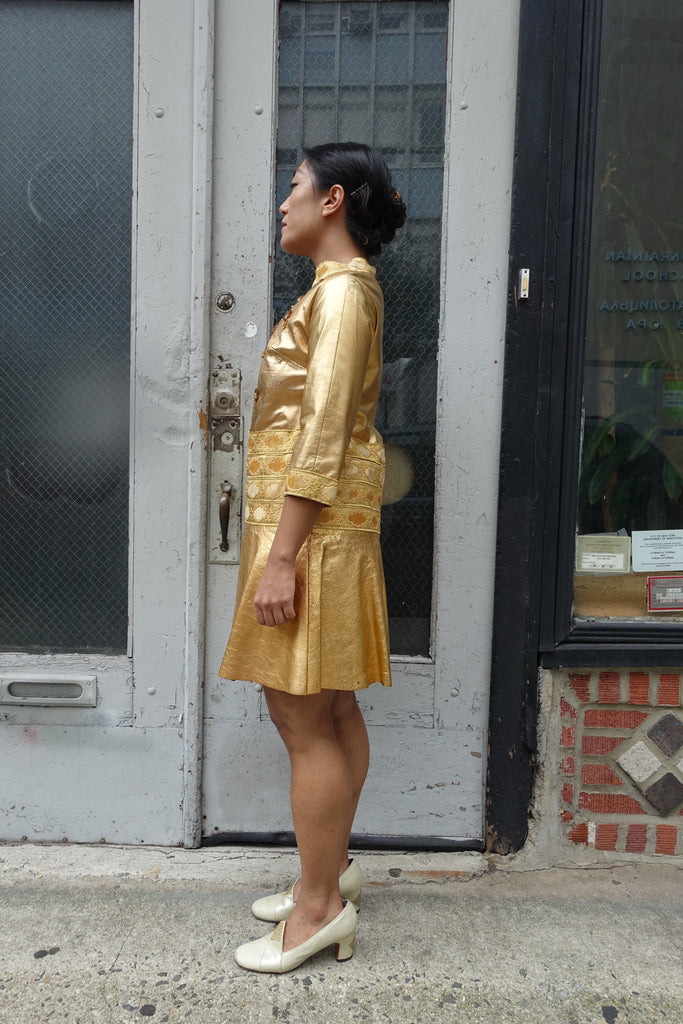 1960's Gold Leather Beaded Dress