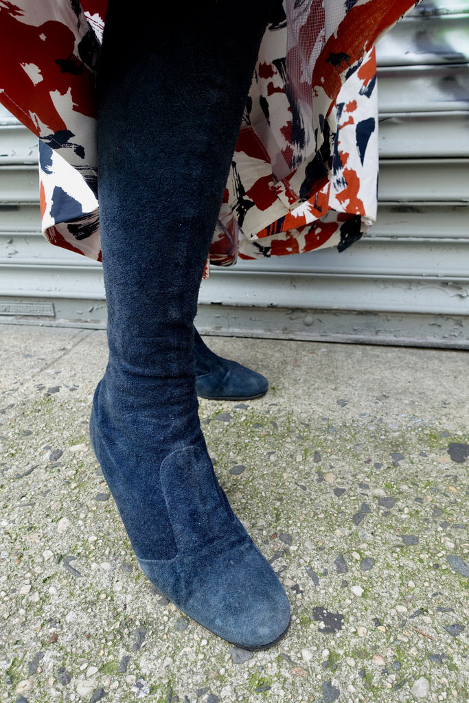 1970's Knee High Navy Suede Boots - SOLD