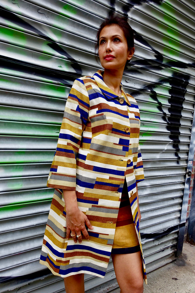 1960's Grid Pattern Linen Coat - SOLD