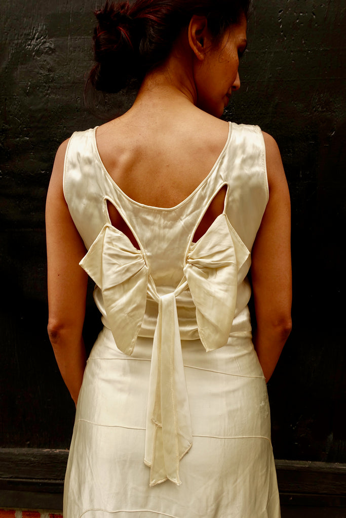 1930's White Satin Bow Dress - SOLD