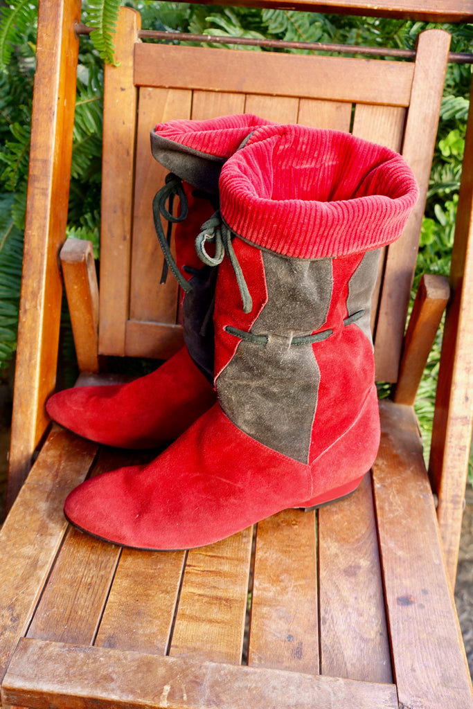 1980's Red and Gray Suede Harlequin Boots - SOLD