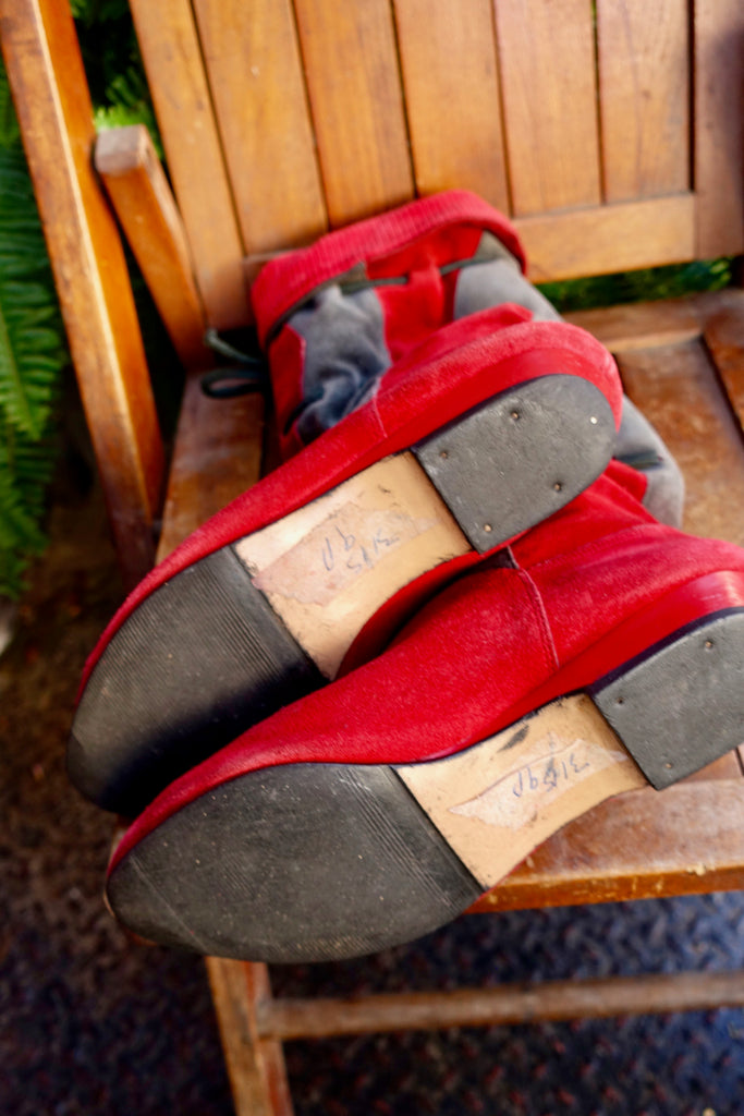 1980's Red and Gray Suede Harlequin Boots - SOLD