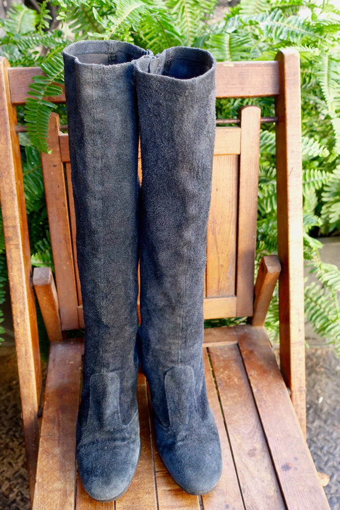 1970's Knee High Navy Suede Boots - SOLD