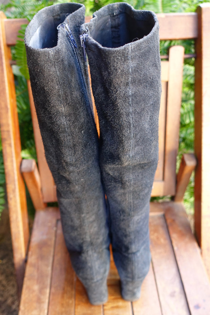 1970's Knee High Navy Suede Boots - SOLD