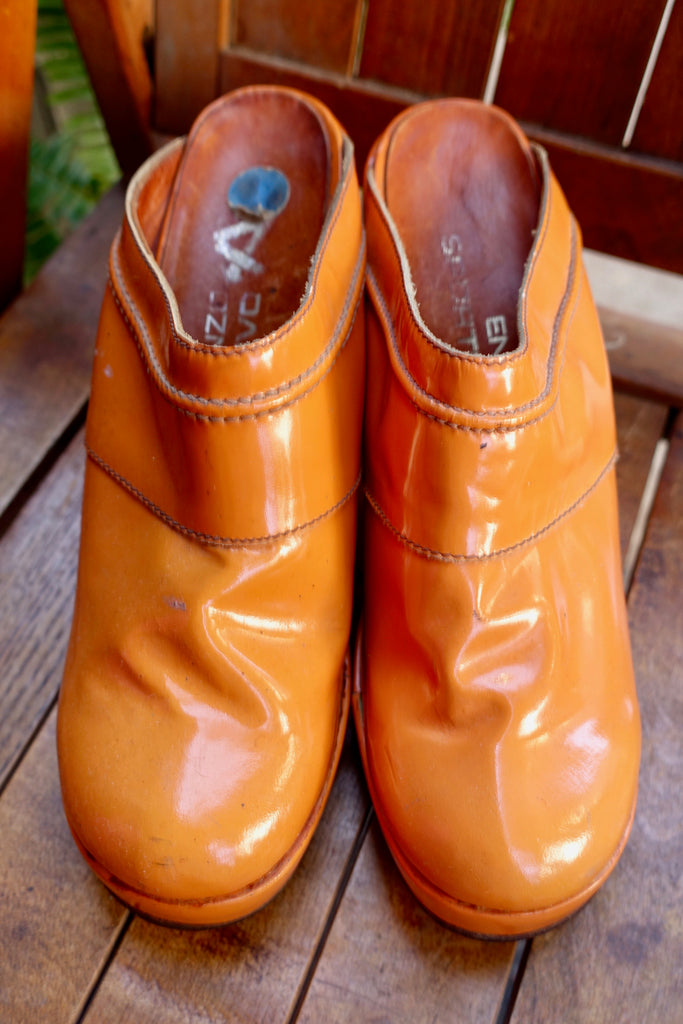 1970's Pale Orange Patent Leather Clogs - SOLD