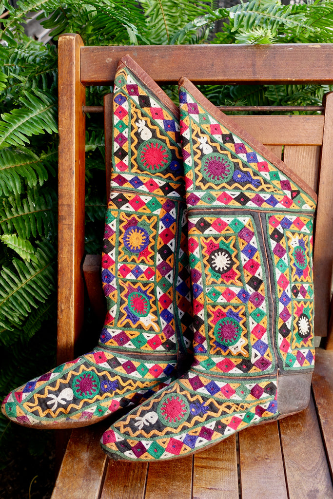 Afghani Multi-Colored Embroidered Boots - SOLD