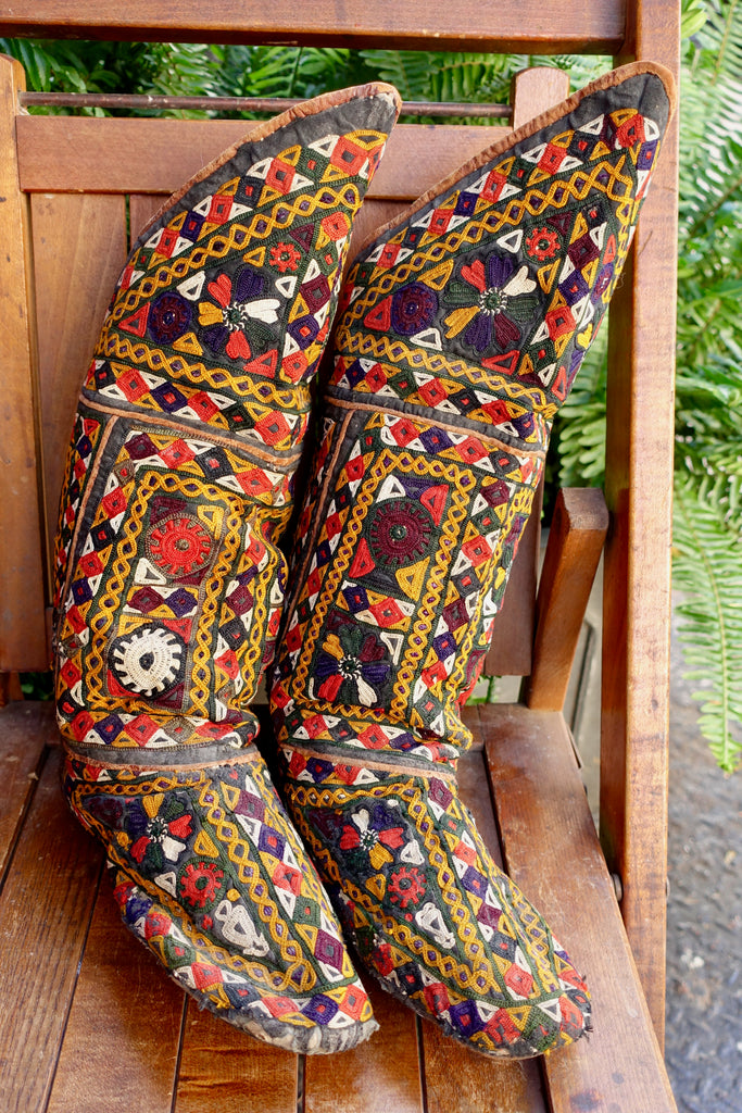 Afghani Multi-Colored Embroidered Boots - SOLD