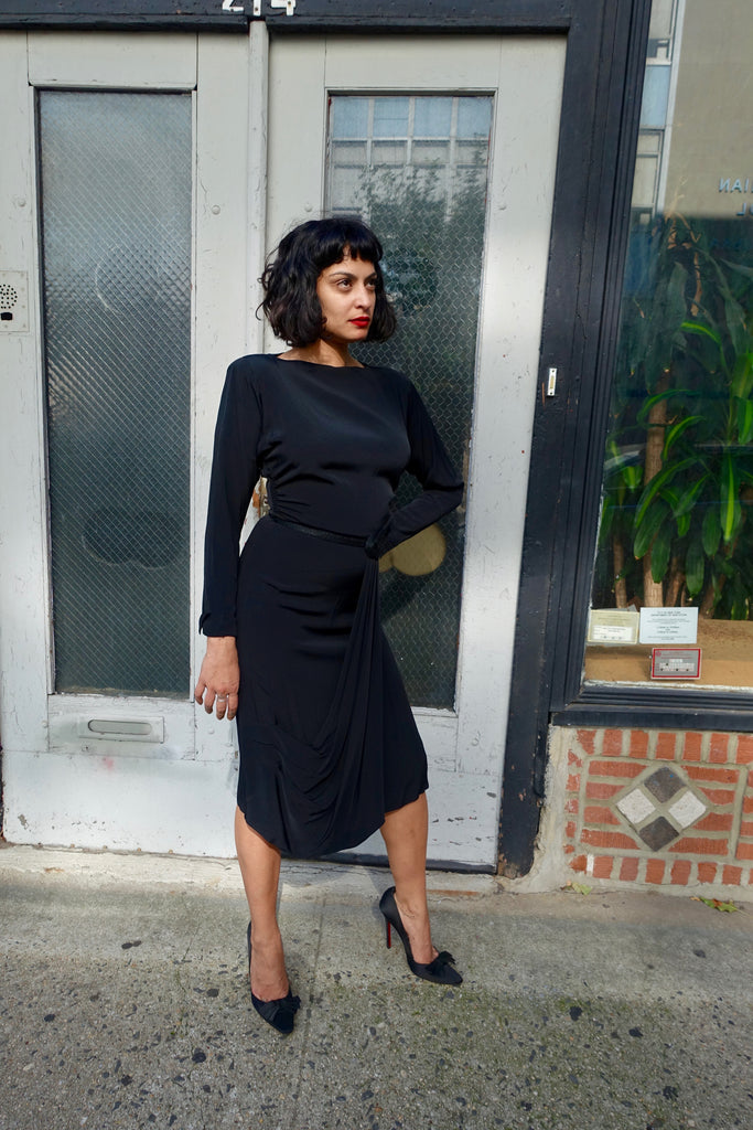 1940's Black Drape Braid Embellished Dress - SOLD