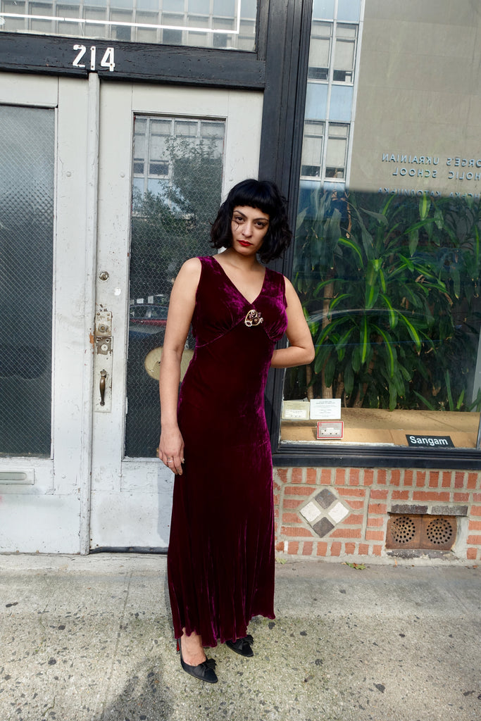 1930's Burgundy Velvet Dress and Jacket - SOLD
