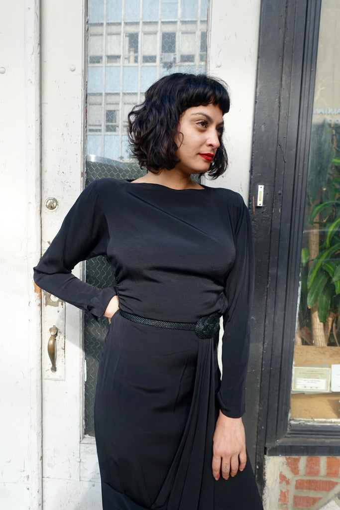1940's Black Drape Braid Embellished Dress - SOLD