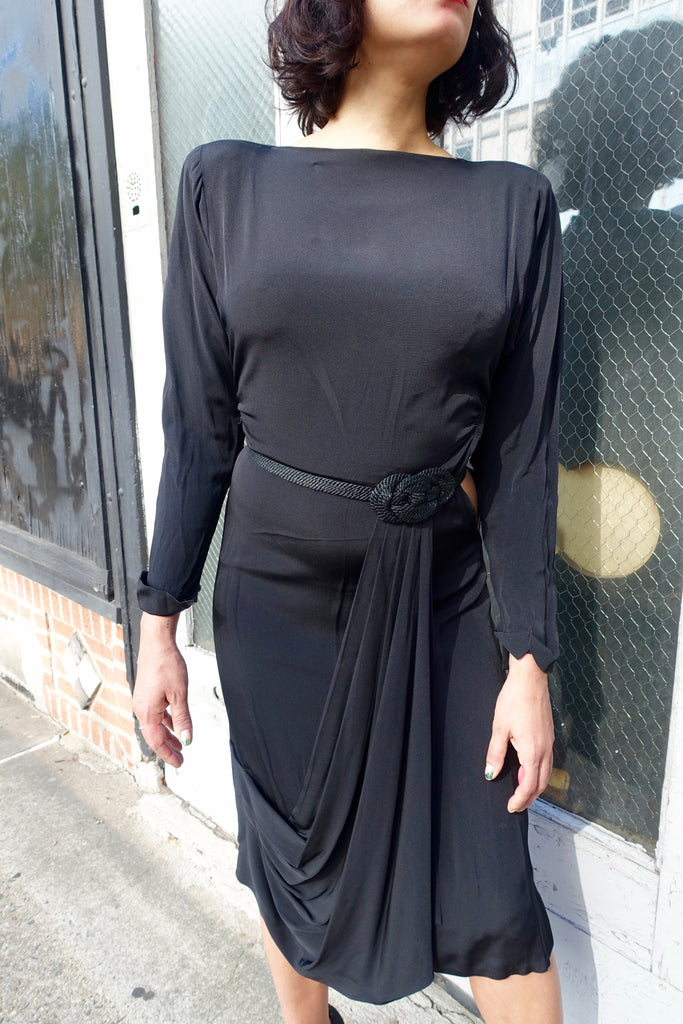 1940's Black Drape Braid Embellished Dress - SOLD