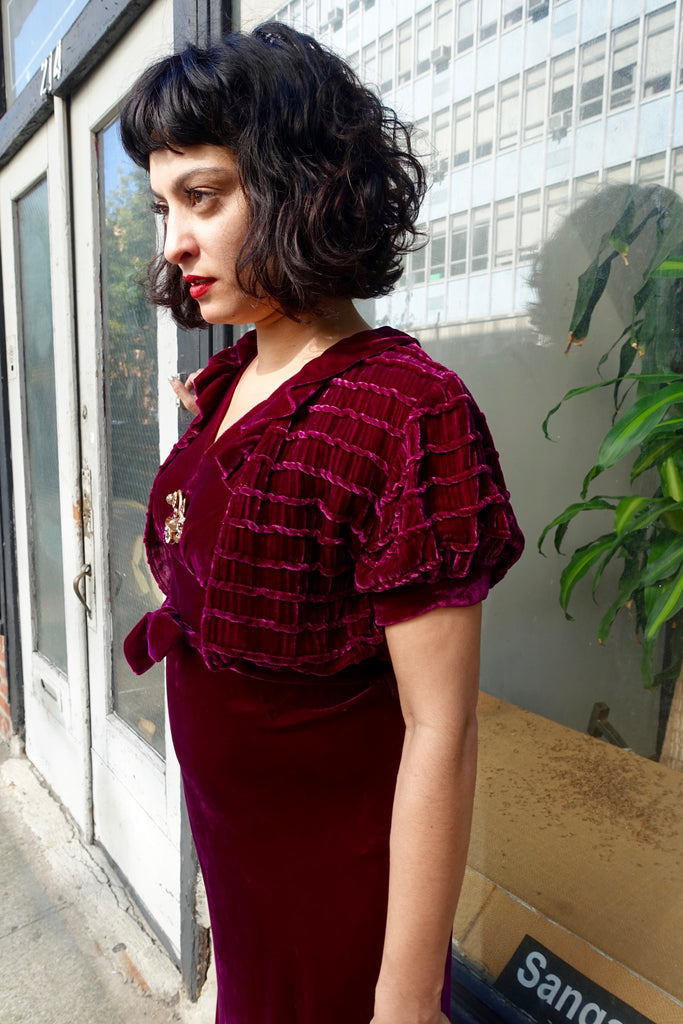 1930's Burgundy Velvet Dress and Jacket - SOLD