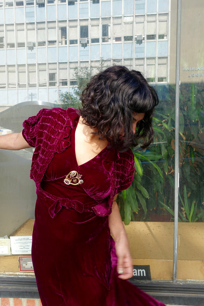 1930's Burgundy Velvet Dress and Jacket - SOLD