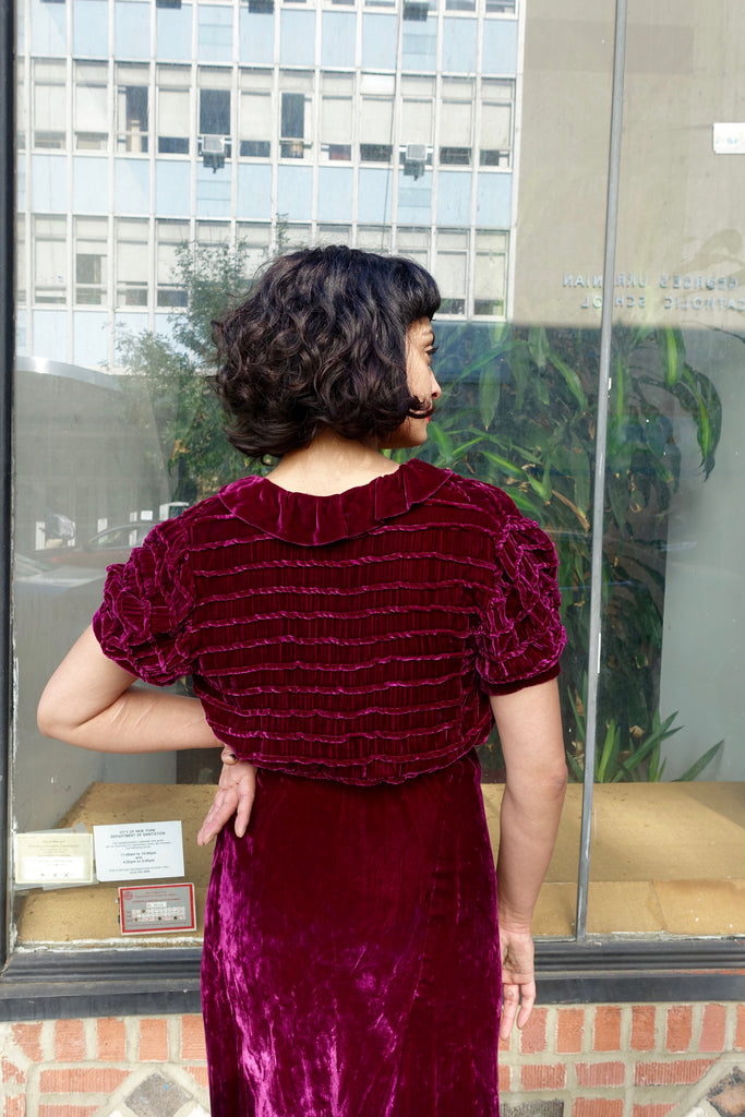 1930's Burgundy Velvet Dress and Jacket - SOLD