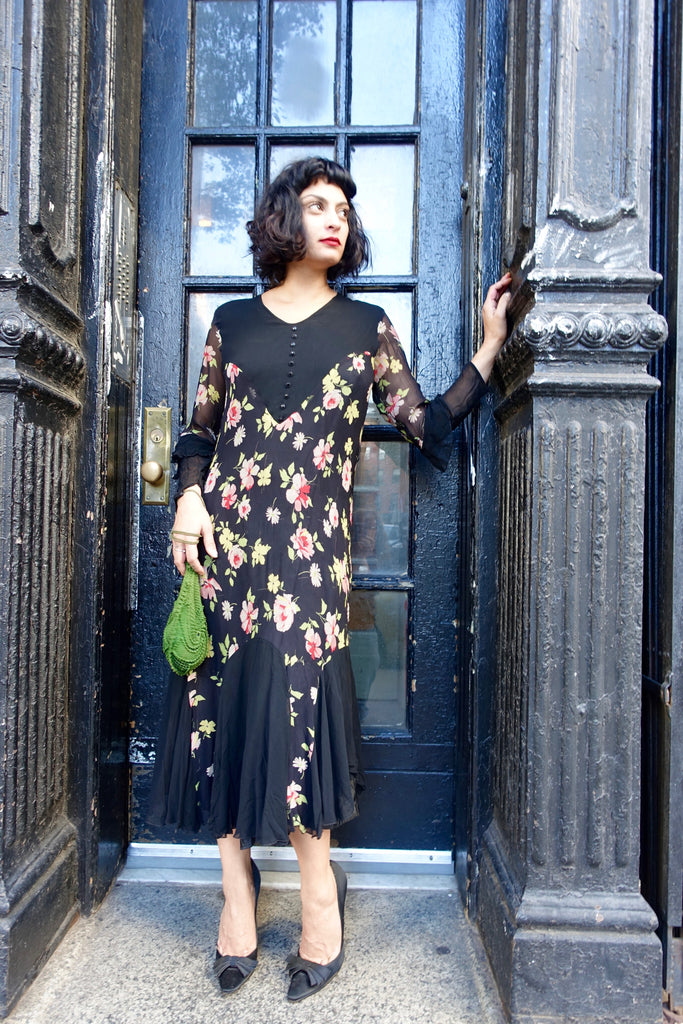 1930's Navy Floral Dress - SOLD