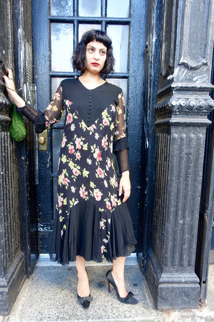 1930's Navy Floral Dress - SOLD