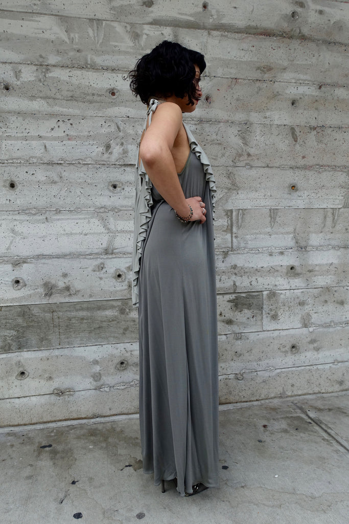 1970's Quorum Gray Ruffle Dress - SOLD
