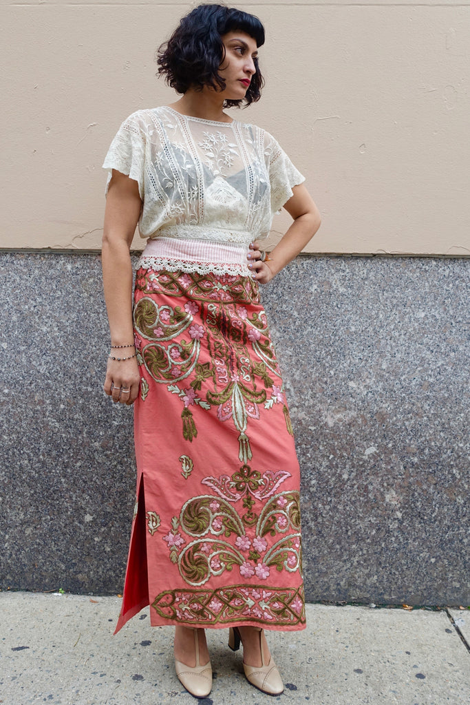 Asian Pale Pink Silk Embroidered Skirt - SOLD