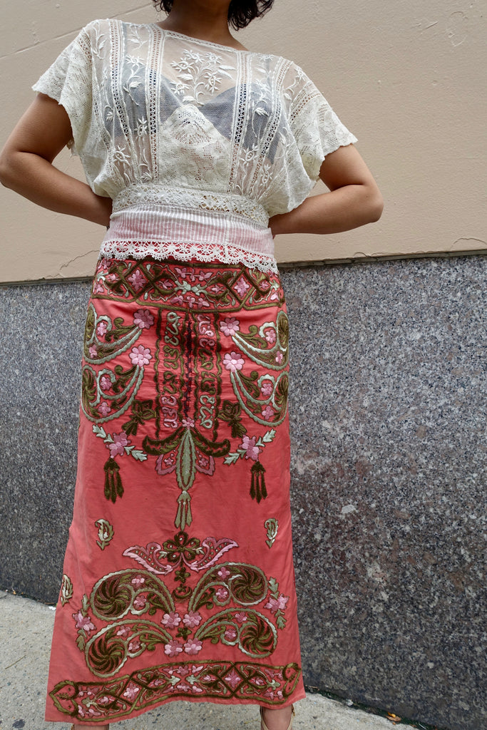 Asian Pale Pink Silk Embroidered Skirt - SOLD