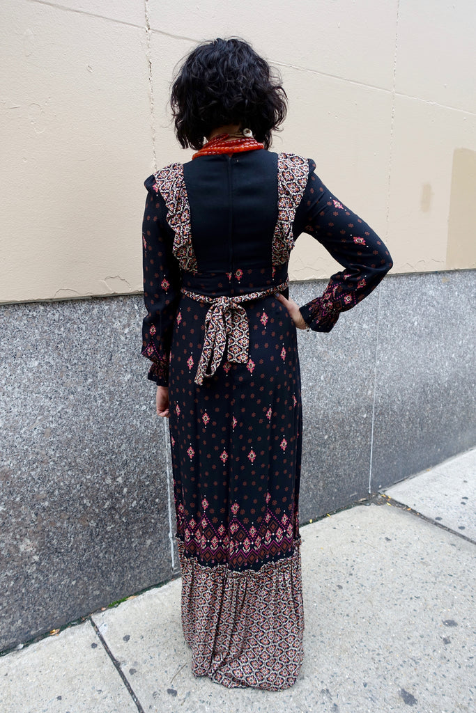1960's Black Print Ruffle Dress - SOLD