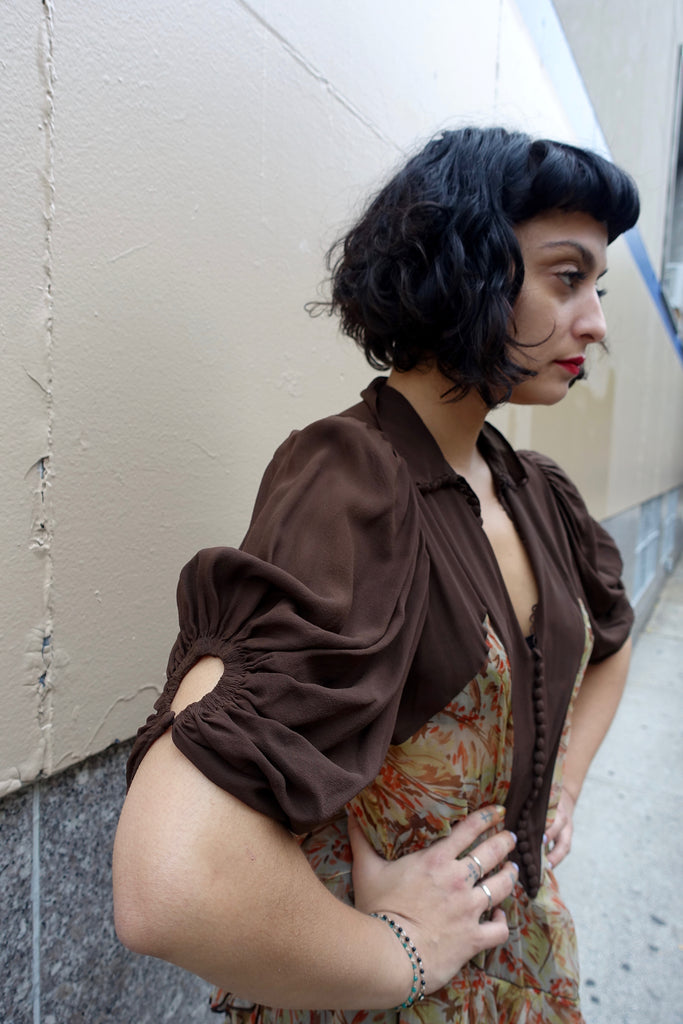 1930's-40's Brown Silk Crepe Dress - SOLD