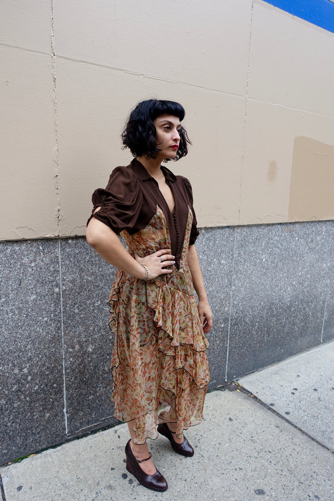 1930's-40's Brown Silk Crepe Dress - SOLD