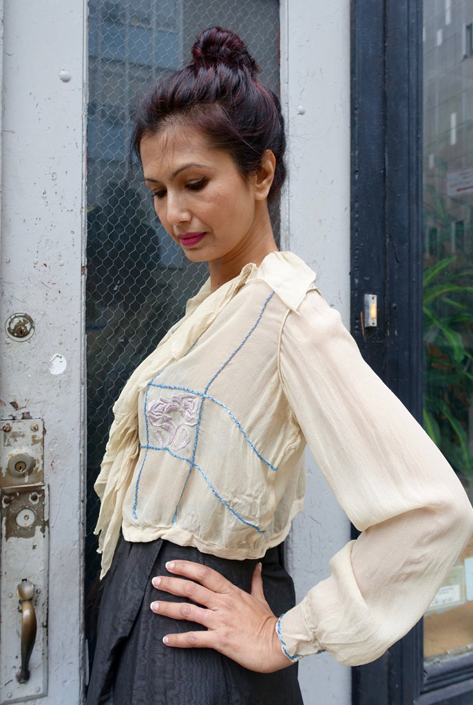 1920's Art Deco Embroidered Silk Blouse - SOLD