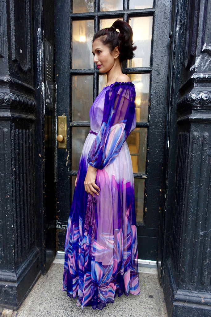 1970's-80's Purple Silk Peasant Dress - SOLD