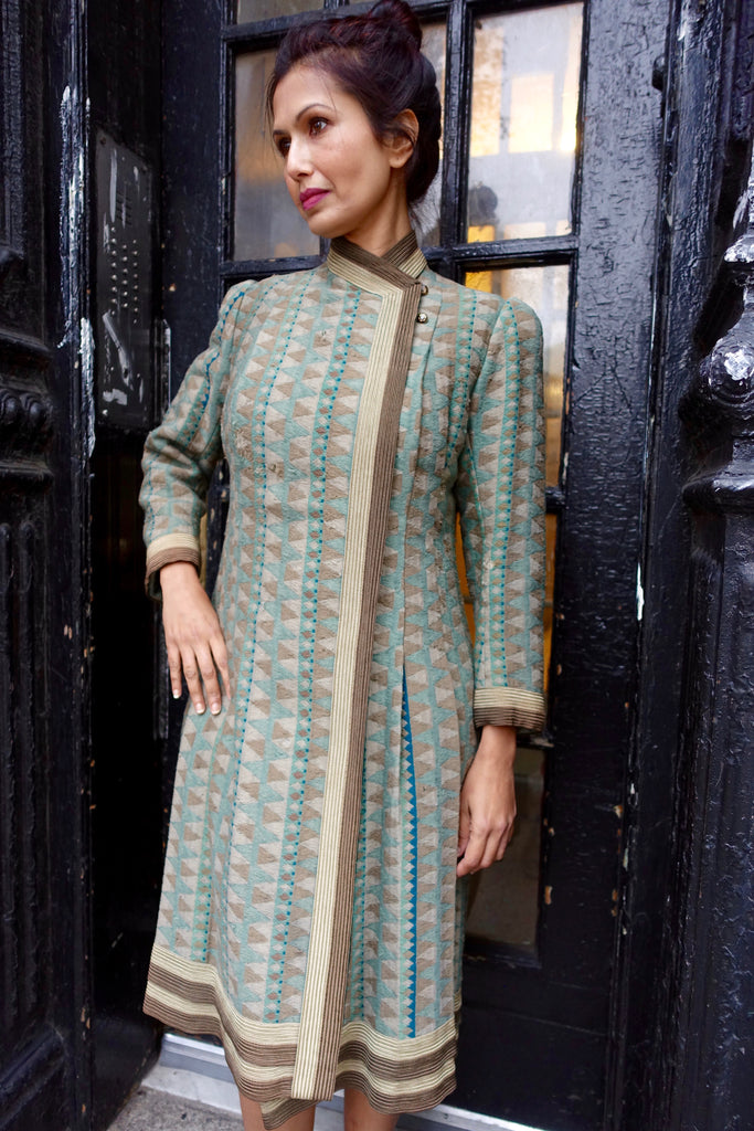 1930's-40's Green Geometric Woven Jacquard Coat - SOLD