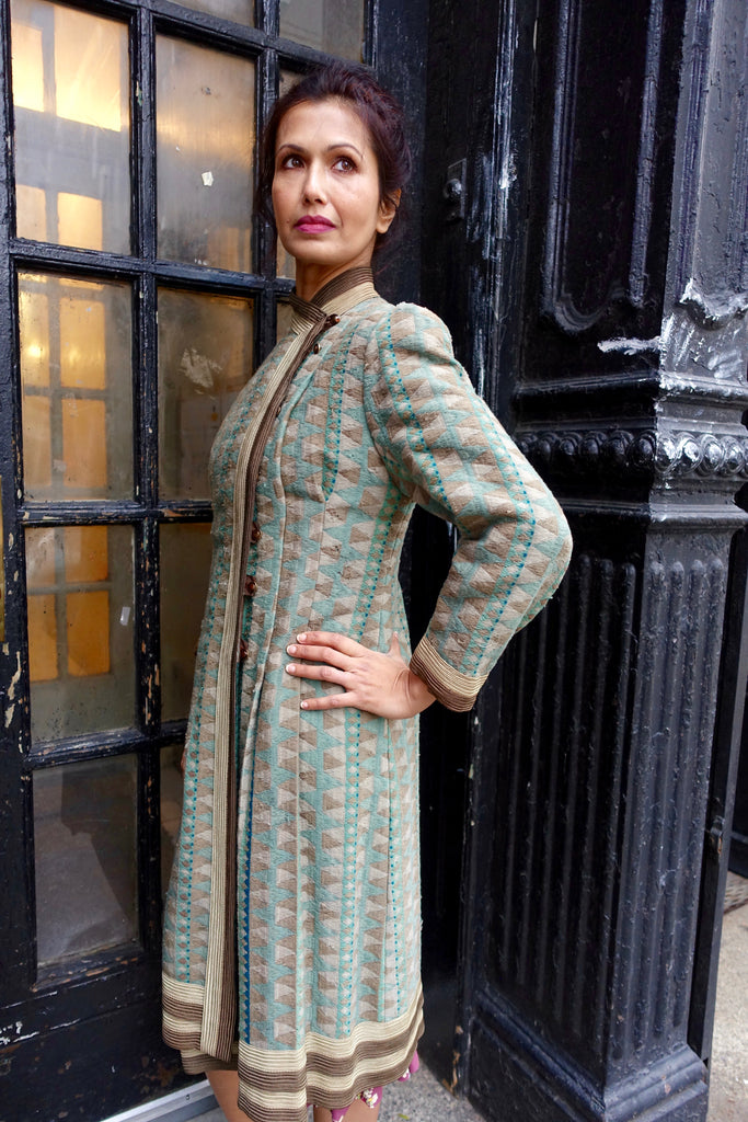 1930's-40's Green Geometric Woven Jacquard Coat - SOLD