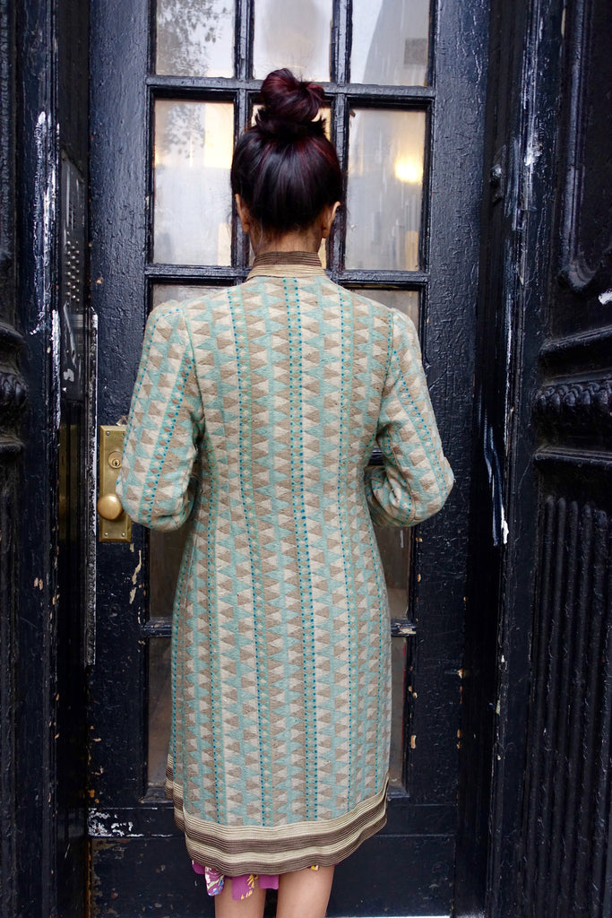 1930's-40's Green Geometric Woven Jacquard Coat - SOLD