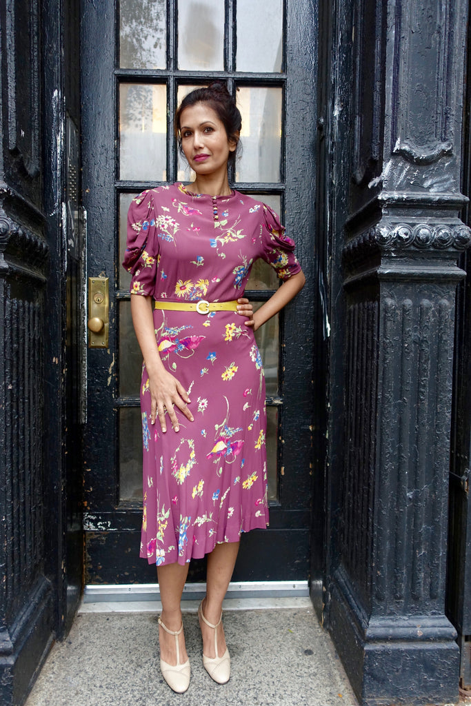 1940's Mauve Floral Rayon Dress - SOLD