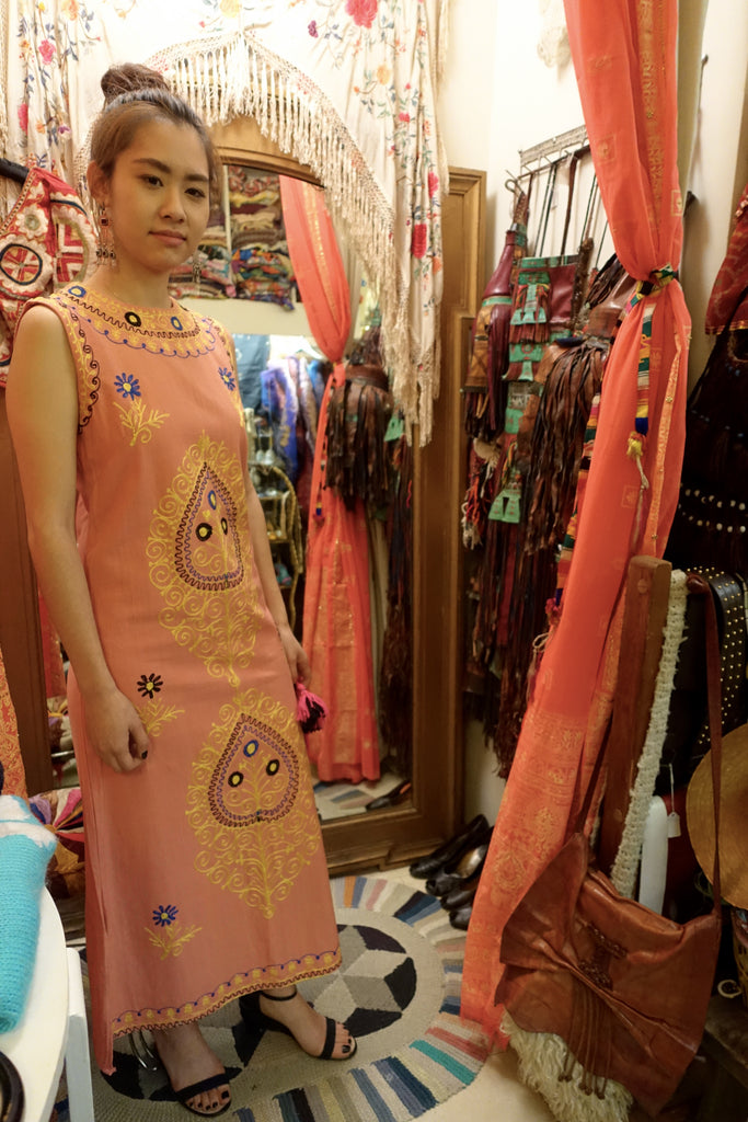 1970's Cantaloupe Woven Embroidered Dress - SOLD