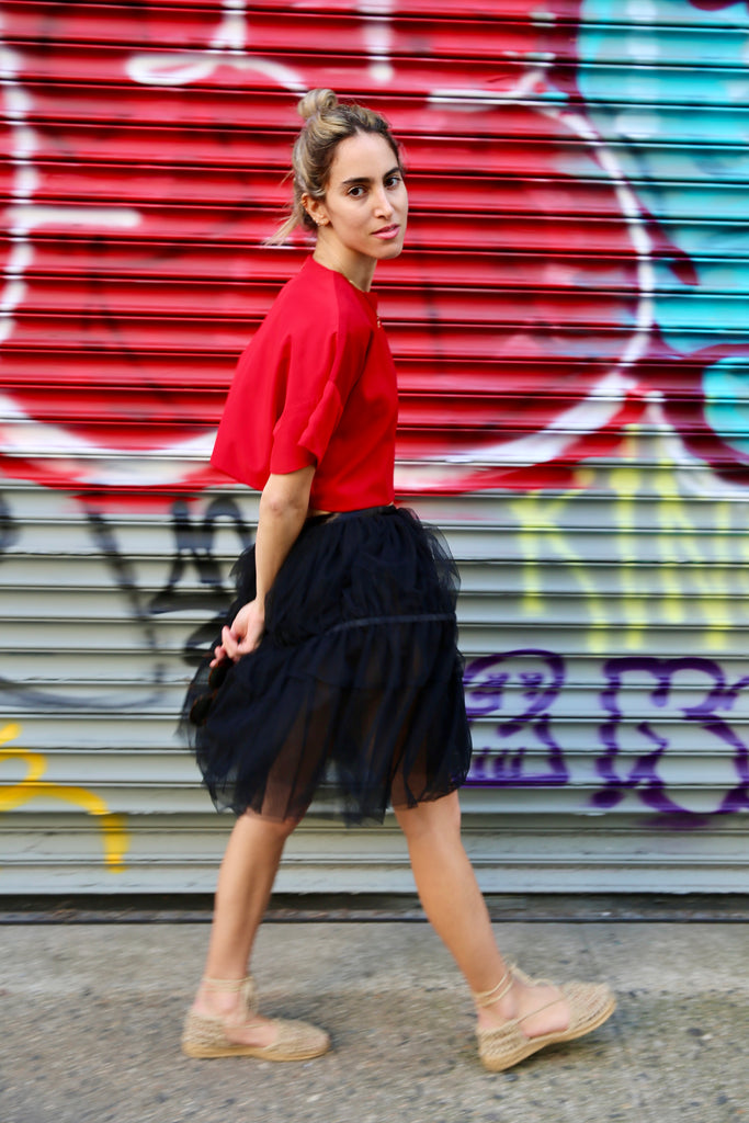 1980s Crimson Cropped Blouse by Ahmed Akkad for Henri Bendel